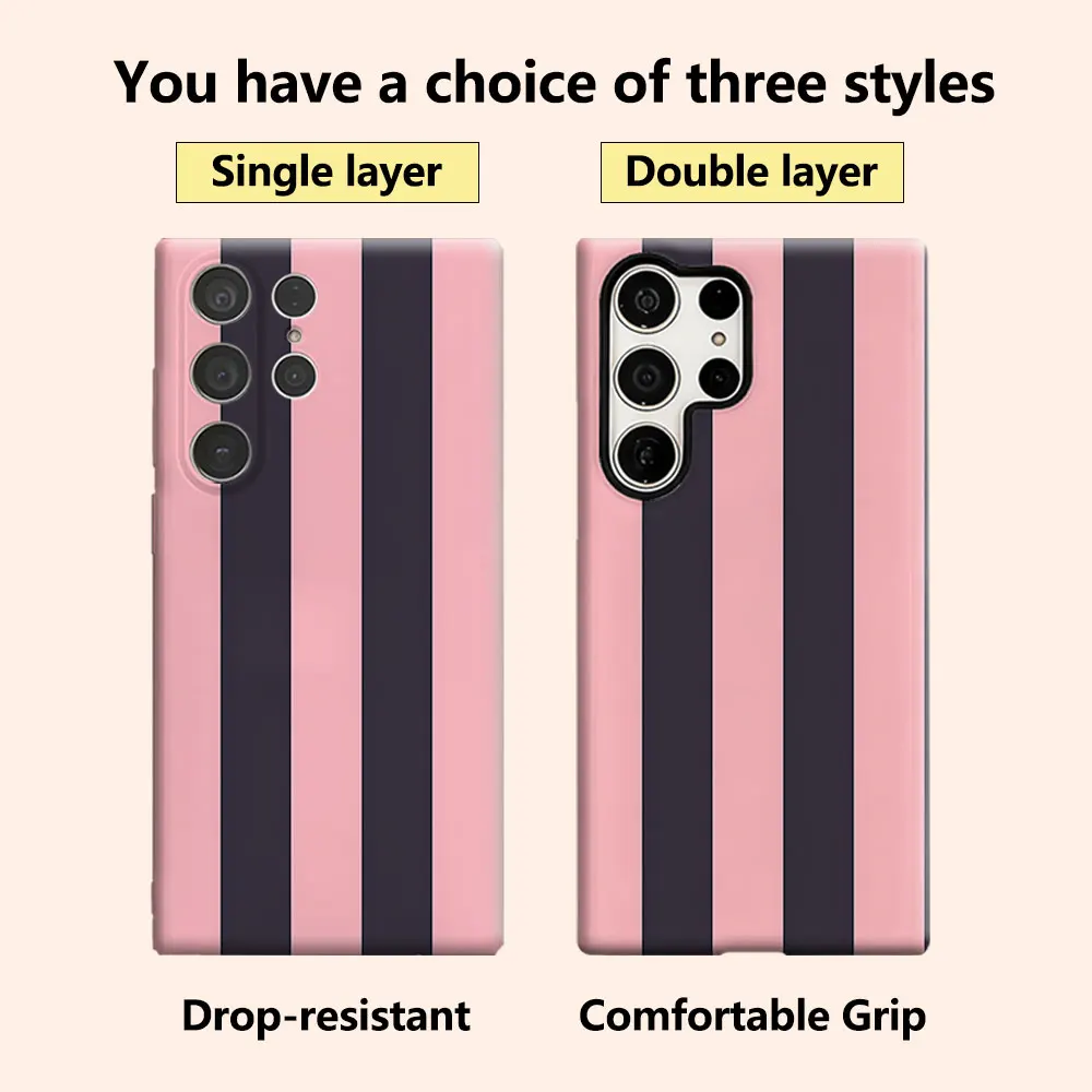 Pink Dark Stripes Luxury Fashion Full Lens Protective Case for Samsung Galaxy S26 S25 S24 A56 A36 Plus Ultra