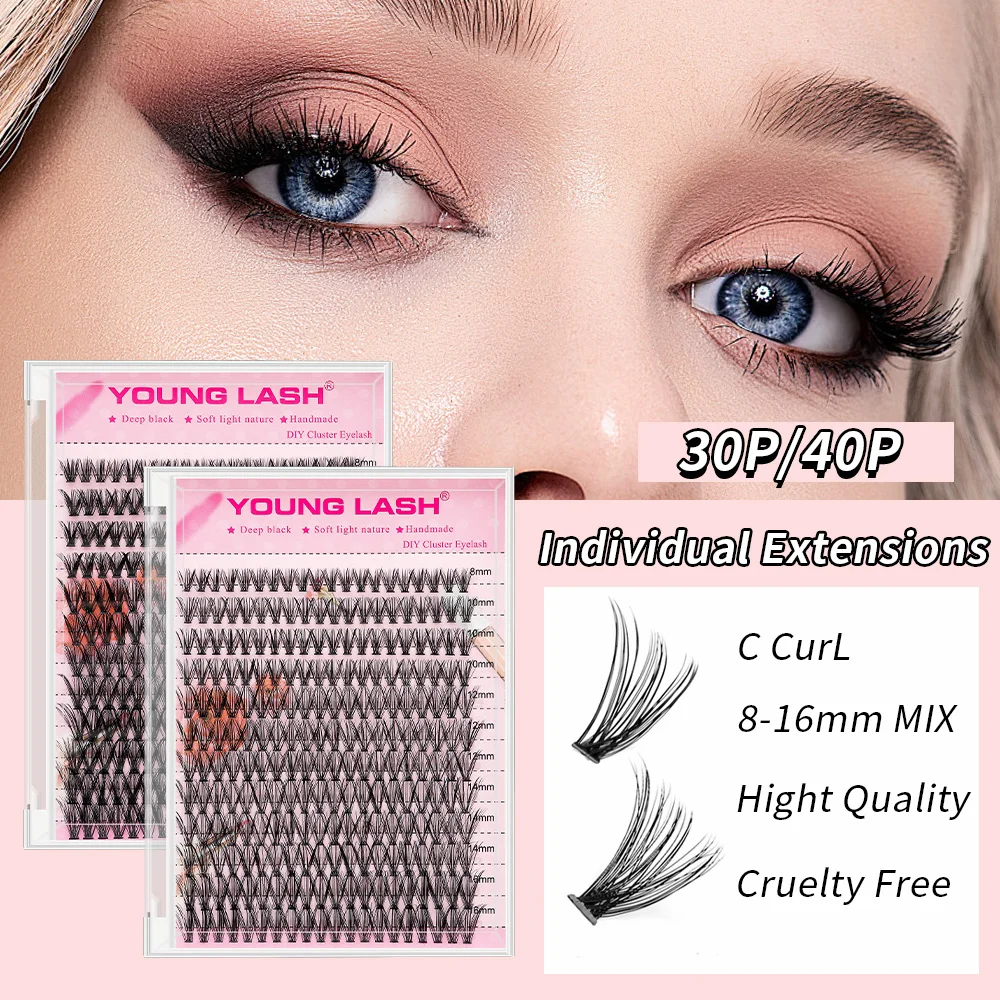 Young Lash 30P 40P ขนตาปลอม280ชิ้นมาสคาร่าแบบหางปลาอุปกรณ์ที่ต่อขนตา