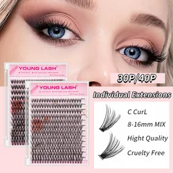 YOUNG LASH 30P 40P Lash Extensions 280 Pcs Cluster Lashes  Fishtail Type  Eyelashes Makeup Lashes Extension supplies