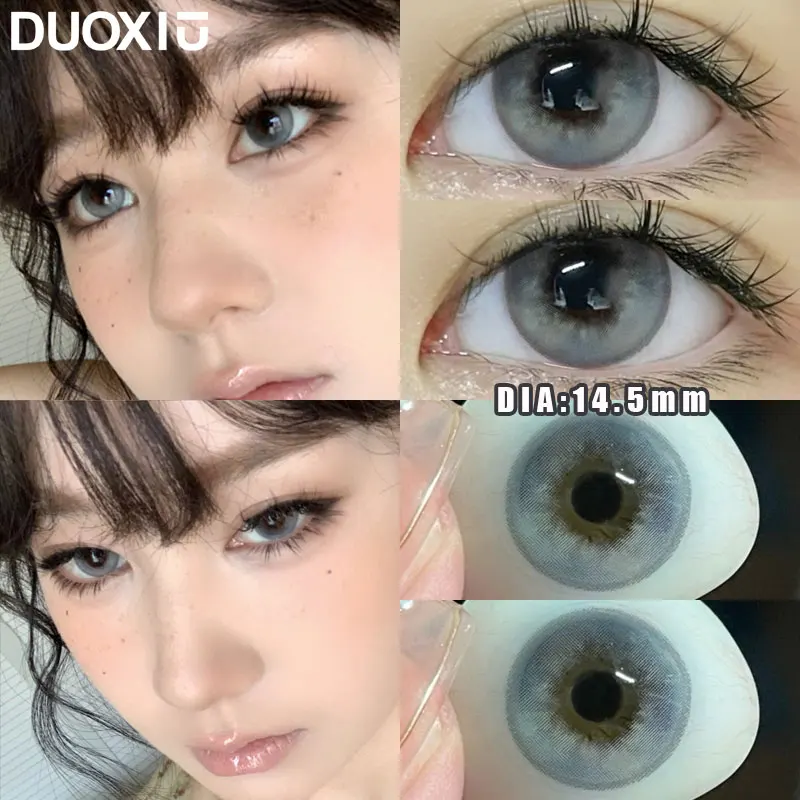 DuoXiu 1Pair Soft Contact Lenses Pink Lenses Purple Eye Diameter 14.5mm sclera pupils Grey Lens Myopia Degree Beautiful Pupil