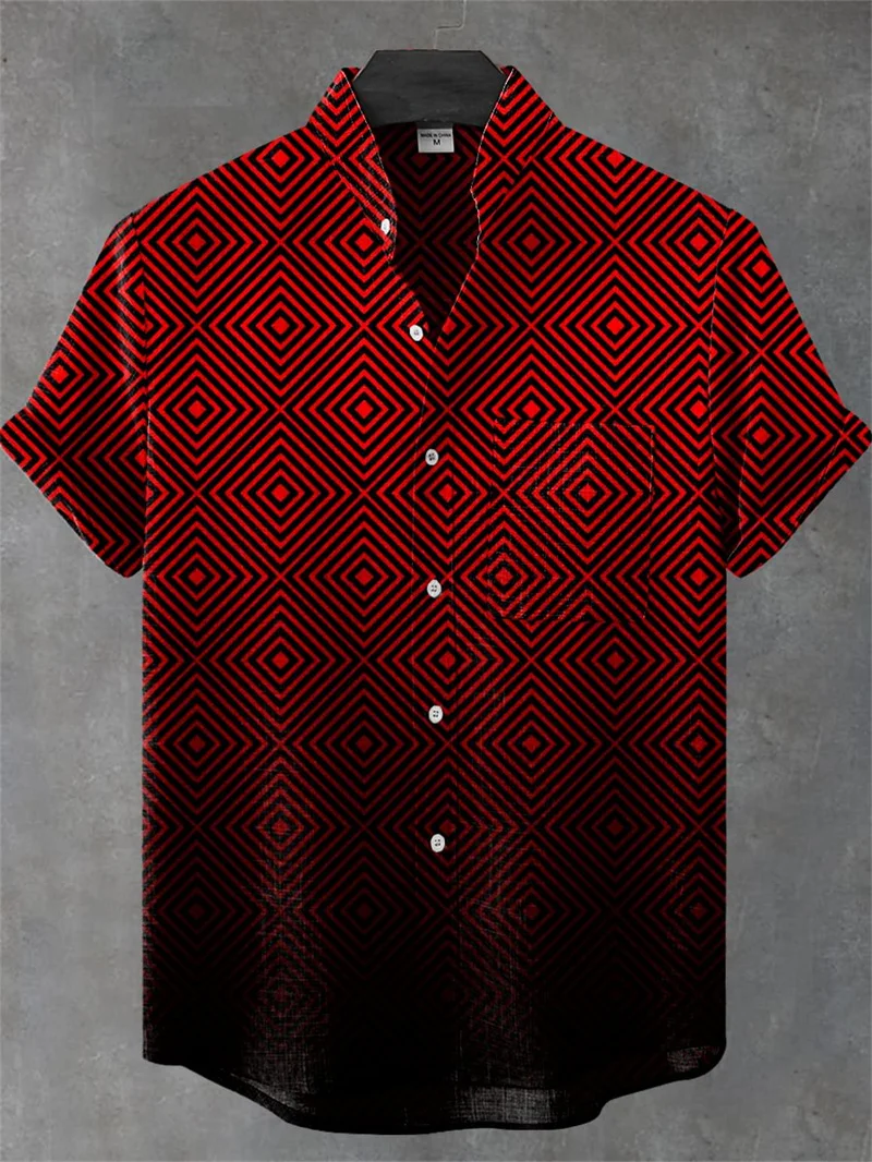 Men's Short Sleeve Shirt High Quality Vintage Ethnic Style Floral Geometric Striped Neckline Art Print Casual Linen Shirt