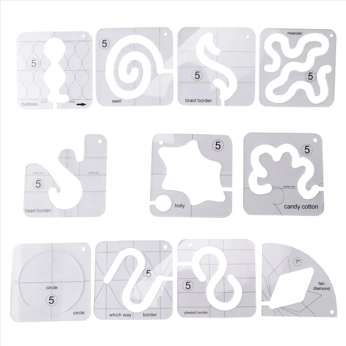 AT16 11PCS Free-Motion Quilting Template Set-Sewing Ruler & Clear Mark Acrylic Ruler & Ironing Ruler for DIY Machine Quilting