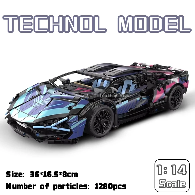 1280pcs Technical Building Blocks Car MOC Toys Adult Collectible Cars Set to 1:14 Scale Sports Car Model Children Birthday Gifts