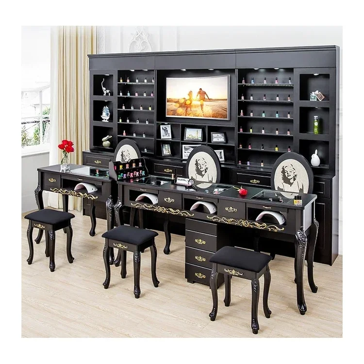 China Supplier Drawers In The Middle Exquisite Bronze Handle European Antique Black Nail Table