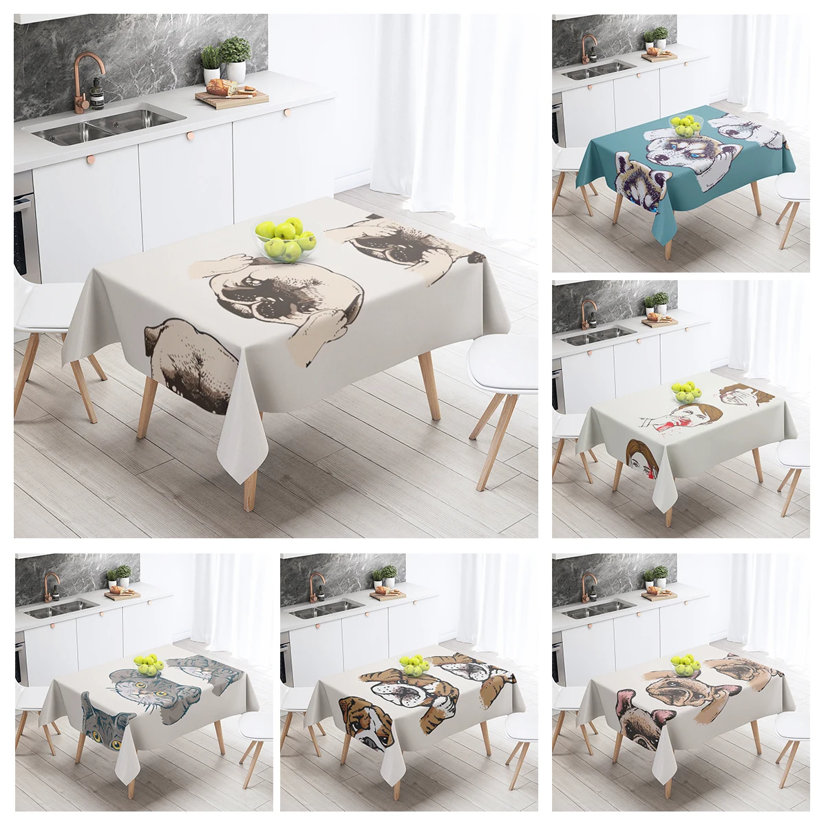 Home tablecloths dining decoration and rectangular table accessories waterproof cloth Anti-stain restaurant Nordic animal dog