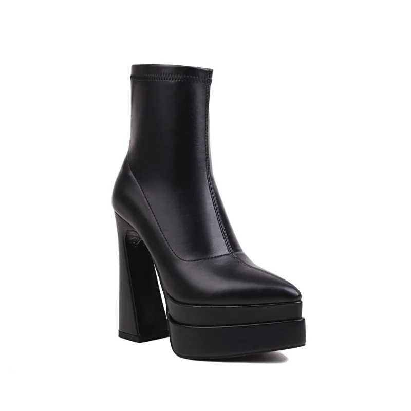 2023 new Autumn winter women ankle boots plus size 22-28cm pu upper women modern Boot side zip pointed toe platform boots