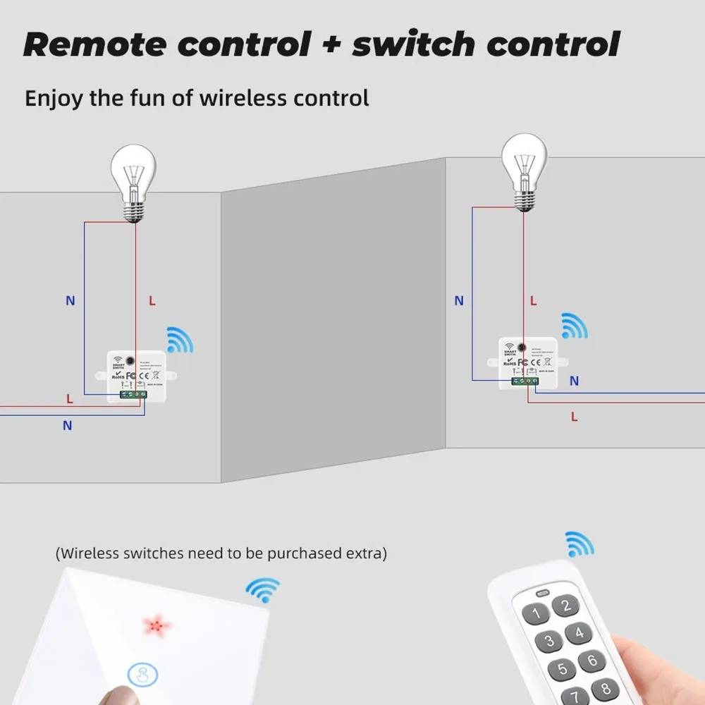Mini 10A Smart Switch Module 433MHz Compact WiFi Relay Switch Remote Switch Smart Home