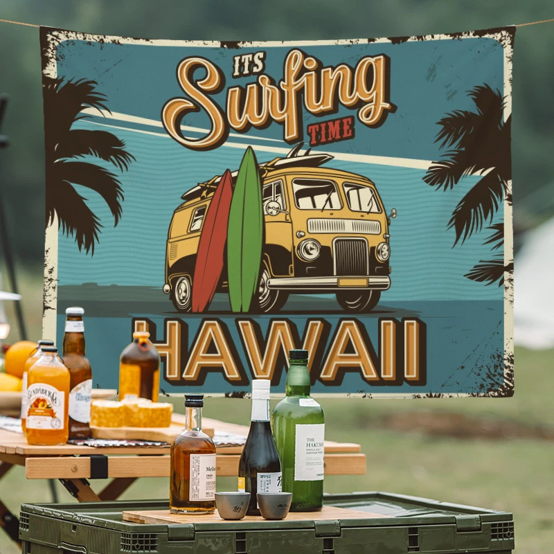 VIKAMA Hello Summer Surf & Camping Tapestry, 6 Assorted Designs, Wall Hanging Art for Bedroom Living Room