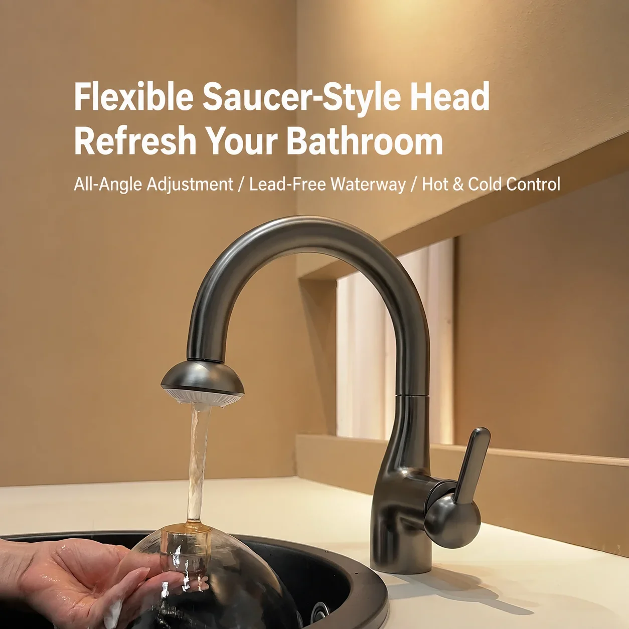Dopamine Brass Bathroom Basin Faucet Pull Out Hot Cold Vanity Sink Mixer Tap Swivel Micro Bubble Gunmetal Gray