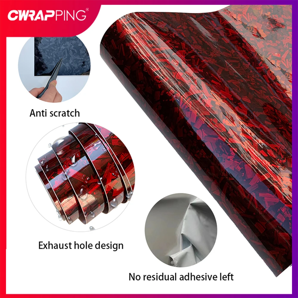 Auto Aufkleber Carbon Glänzend Schwarz Rot Geschmiedet Carbon Faser Vinyl Wrap Air Release Carbon Faser Selbstklebende Auto Aufkleber Aufkleber