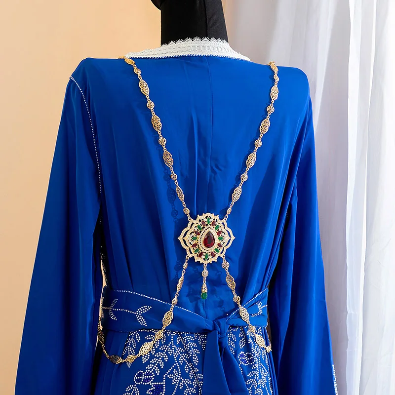 Accessories Gold Plated Moroccan Bride Wedding Body Shoulder Chain Water Drop Crystal Back image 5