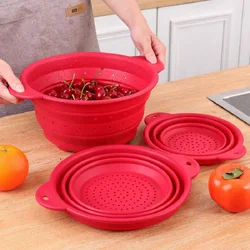 Foldable Food Silicone Drain Basket Fruit Vegetable Washing Basket Strainer Colander Collapsible Drainer Kitchen Storage Tool