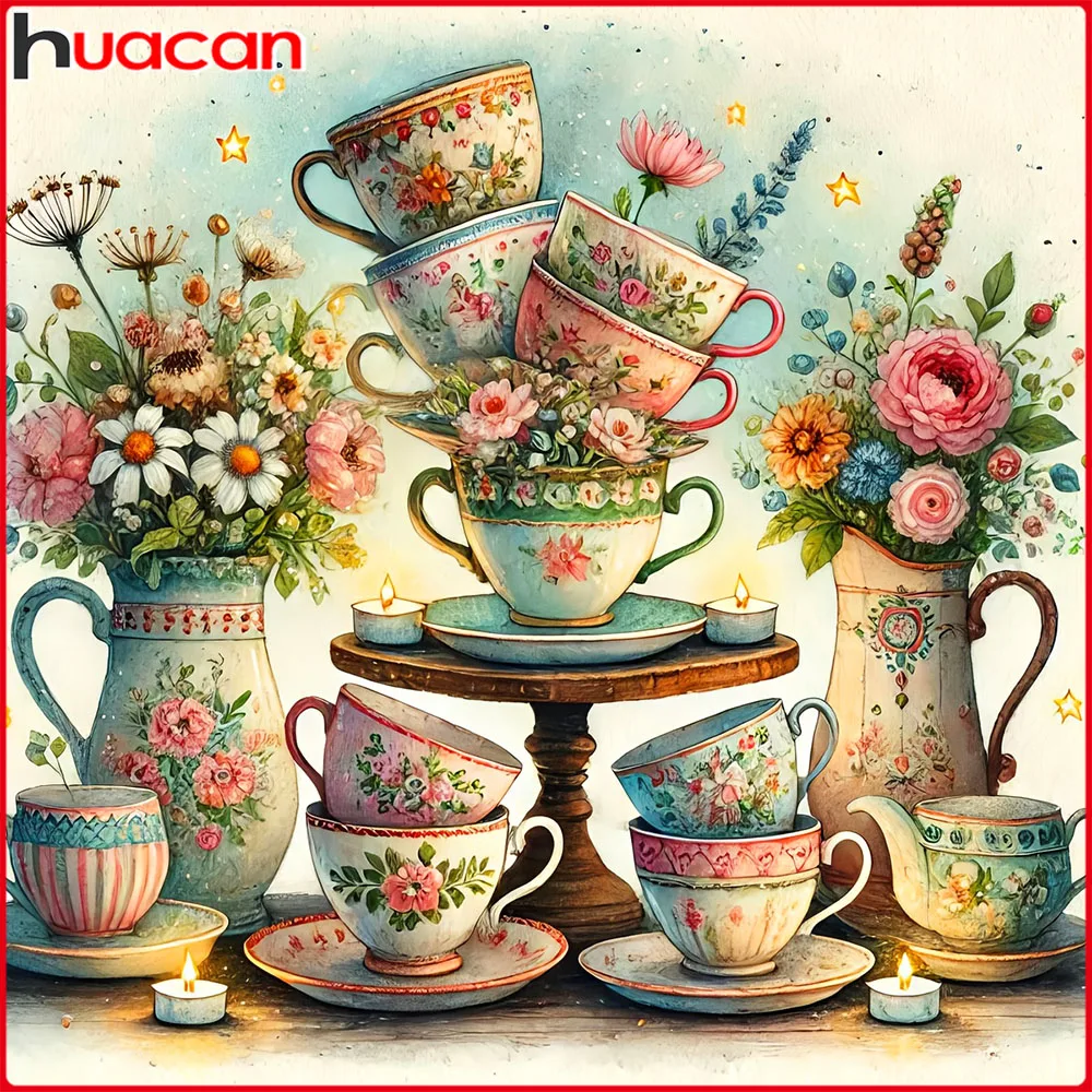 Huacan 5D DIY Diamantmalerei Gänseblümchen Rose Vase Teetasse Diamantstickerei Blumen Neue Kollektion Dekorative Gemälde