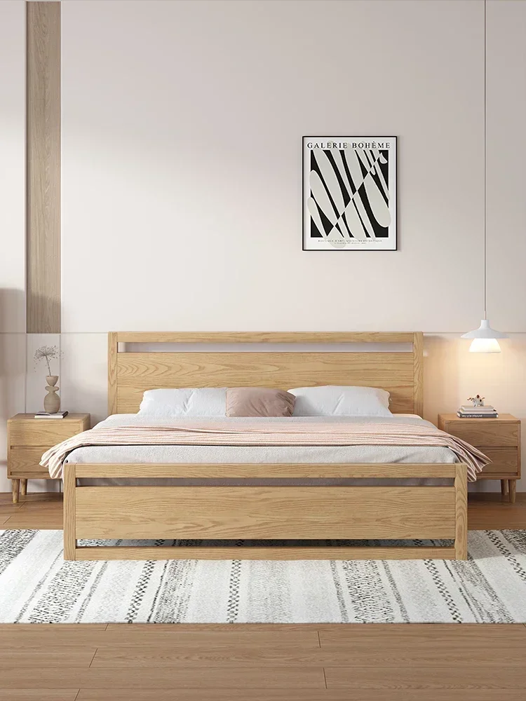 Ash solid wood bed, log style, master bedroom, marriage bed, modern simplicity, Nordic wabi-sabi style, all solid wood