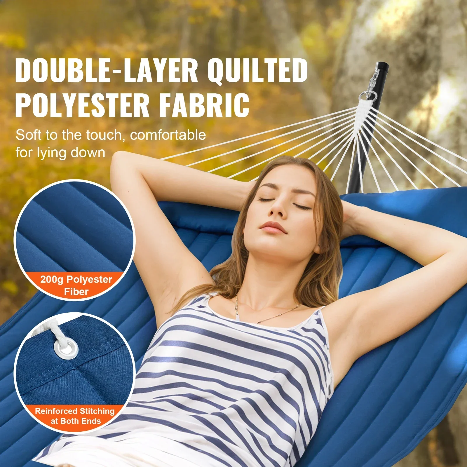 أرجوحة لشخصين مع حامل متضمن أرجوحة مزدوجة مع قضيب توزيع منحني ووسادة قابلة للفصل وحقيبة محمولة