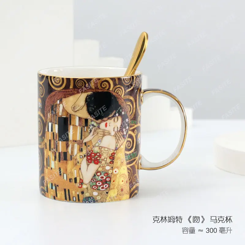 Luxury Klimt Kiss Coffee Cup Ceramic Gold Vintage Original Mugs Porcelain Espresso Cups Bone China Tableware Personalized Gift