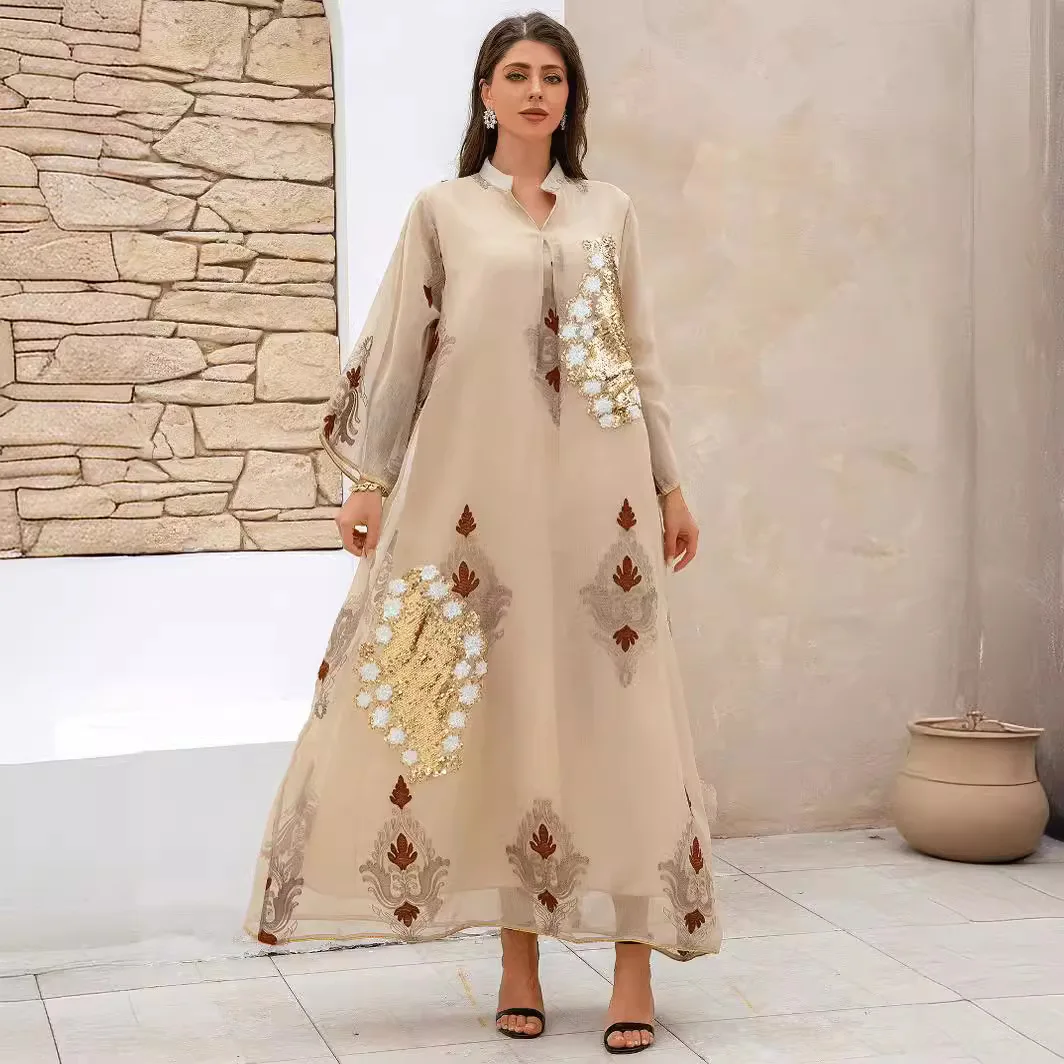 Middle East Cross-border E-commerce Popular Women's Robe Muslim Bead Embroidered Arab Dress Abaya