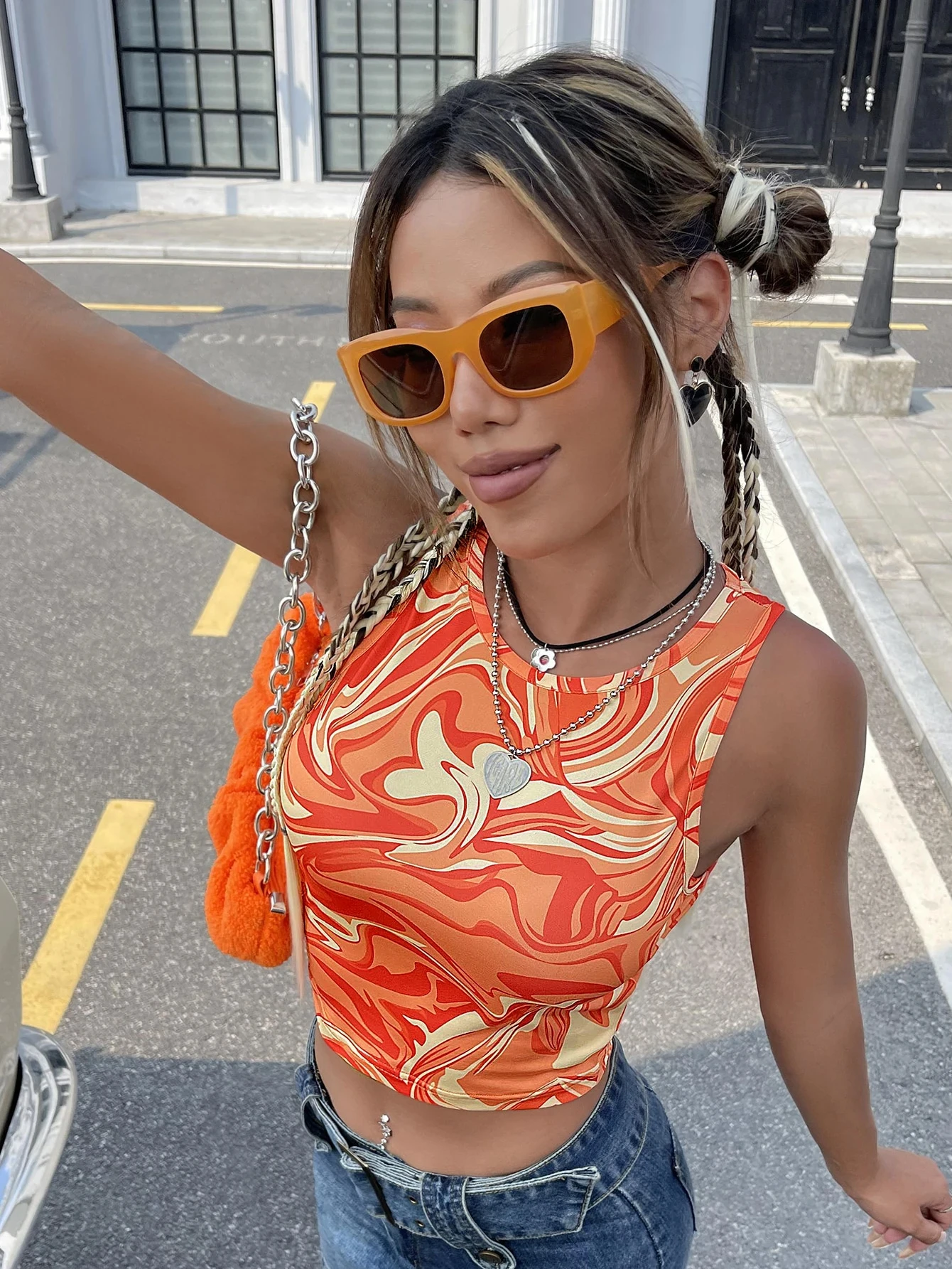 90s Marble 3D Print Y2k Graphic Crop Tank Top Summer Casual Women's Sleeveless T-Shirt Y2k Ladies Clothes Female Clothing Tees