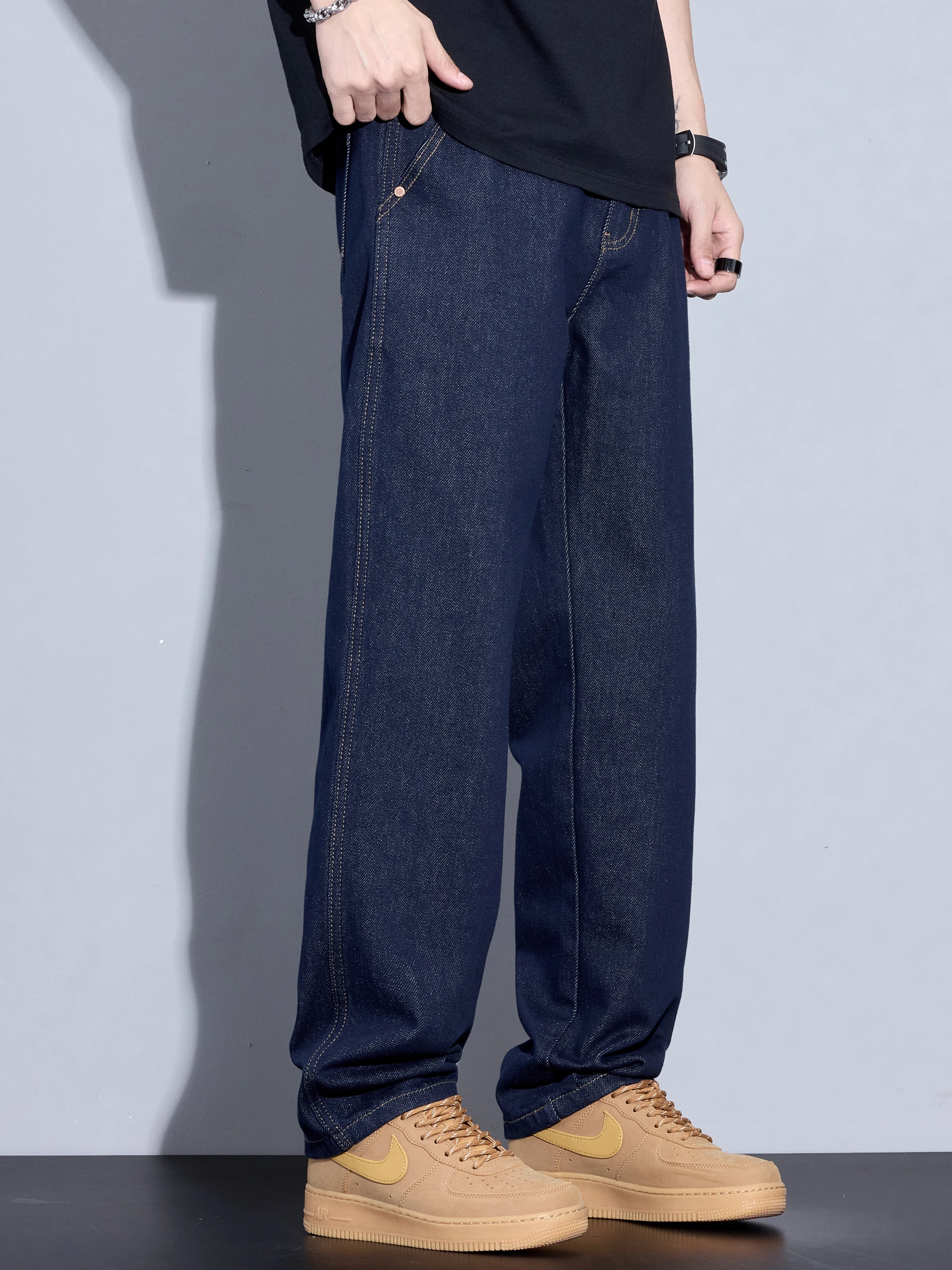 

Kuvine Retro American Sle Men's Jeans High Waist Straight Leg Original Color Wide Leg Long Pants Autumn Winter Trendy Brand