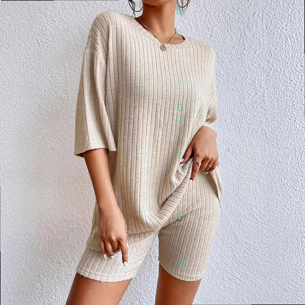 Short Set Round Neck Solid Color Spring Summer Casual Loose Fit Women's Shorts