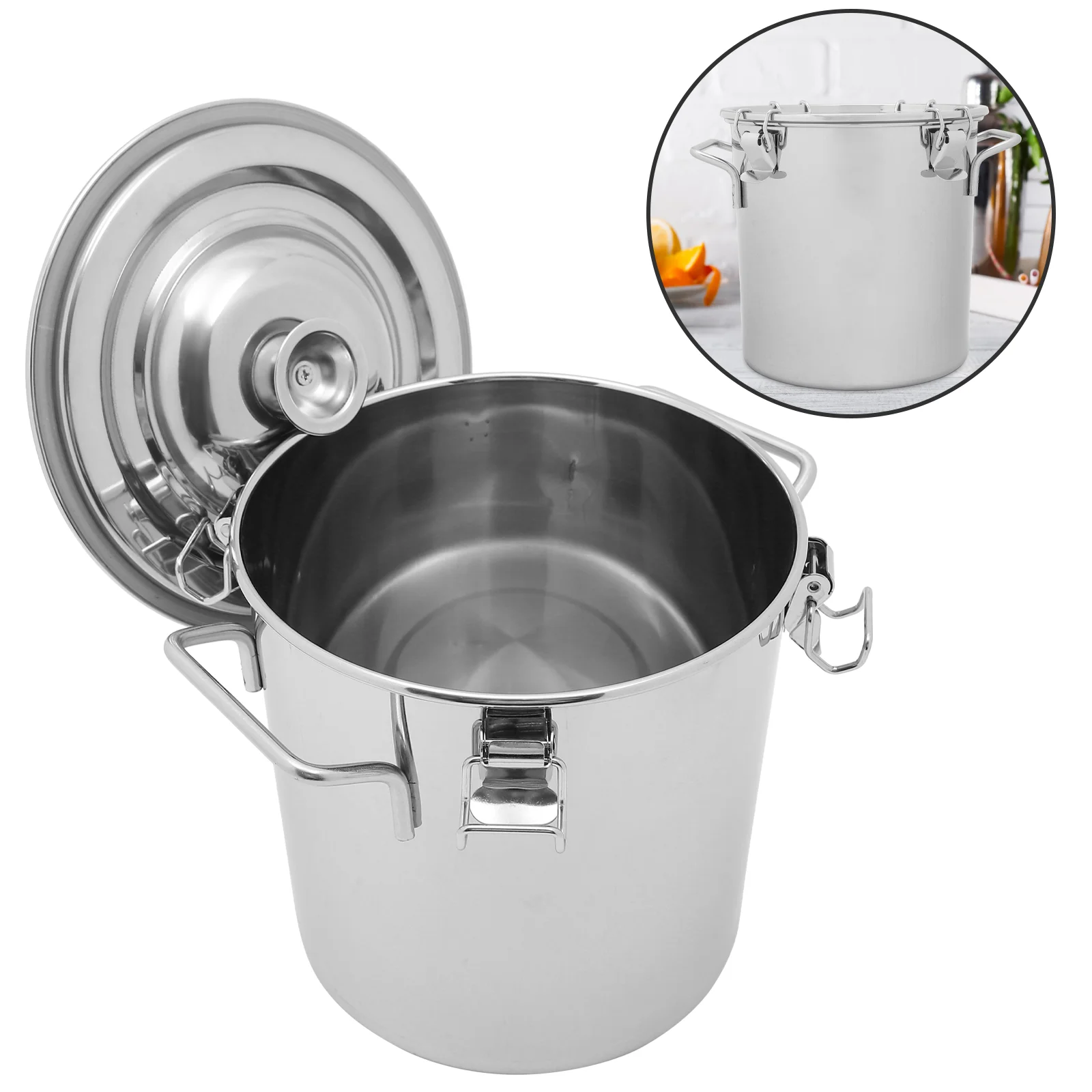 Stainless Steel Sealed Bucket Food Storage Multi-function Container Metal Barrel Household 304 Canister