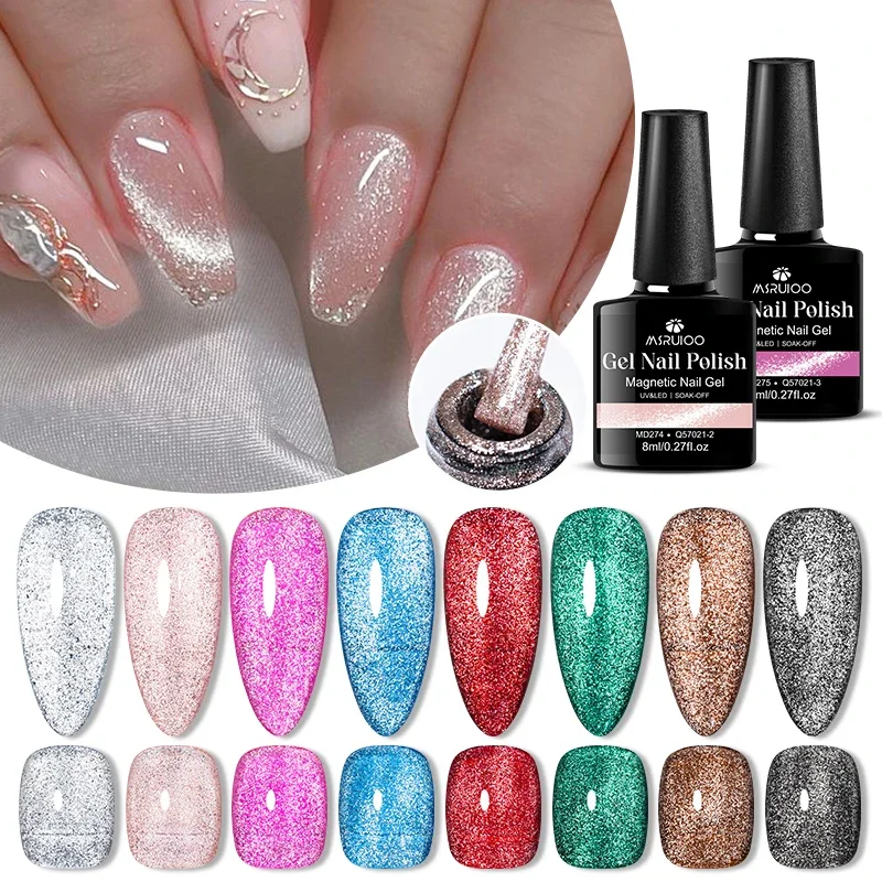 8ml Super Shine กว้างแมวแม่เหล็กเจลเล็บสีแดงสีเขียว Glitter เล็บกึ่งถาวร UV/LED เจลเคลือบเงาสําหรับฤดูร้อนเล็บ