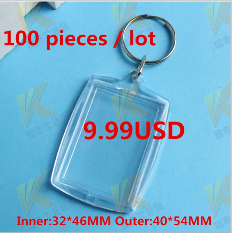 100pcs/lot Insert Photo Keyrings Blank Acrylic Rectangle Keychains