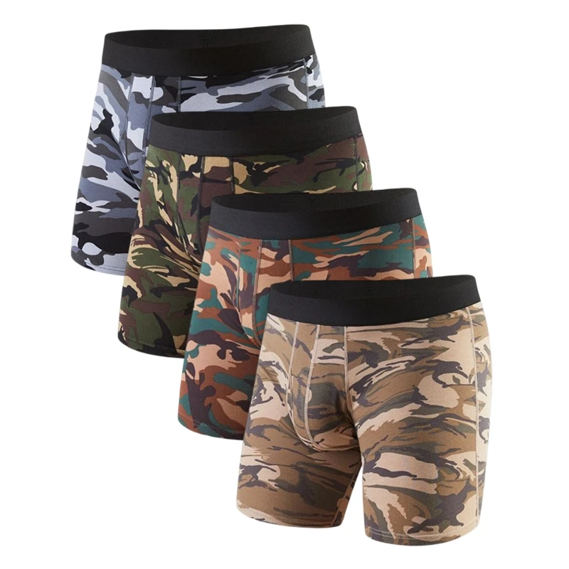 

4Pcs Camouflage Boxer Shorts Man Underwear Men Underpants Green Panties Cotton Breathable Bulge Boxers For Men
