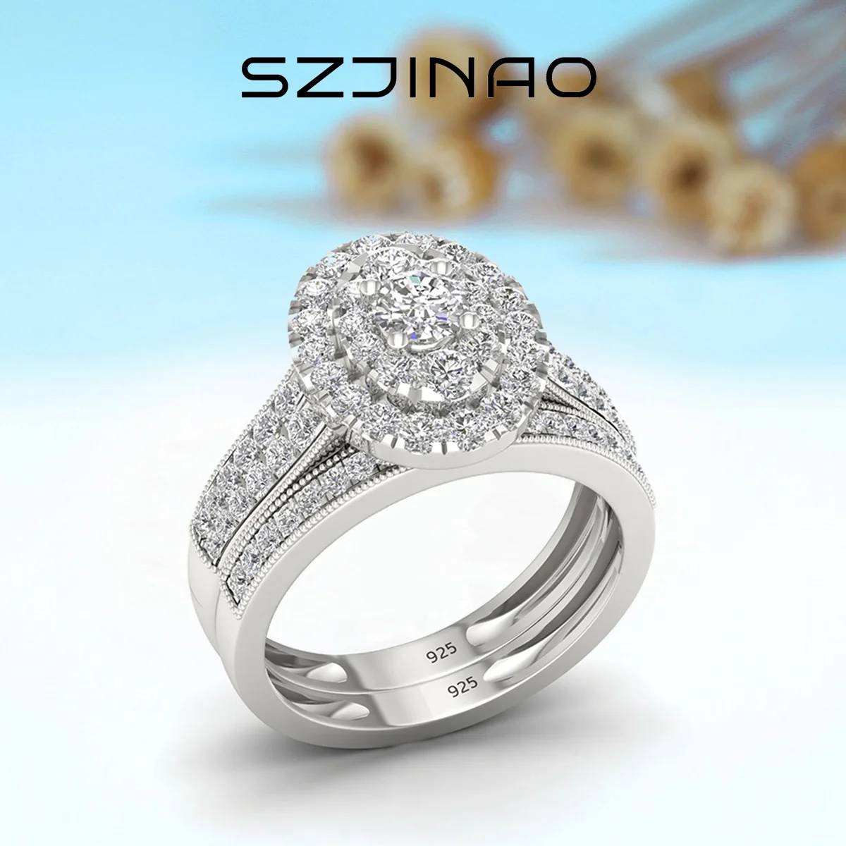 

Luxury Solid 925 Sterling Silver Couple Rings For Women 3A Cubic Zirconia White Gold Plated Famous Brand Wedding Jewelery Gift