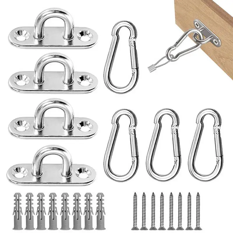 Stainless Steel Eye Plate 4Pcs Screws Mount Hook Toughness Ceiling & Wall Mount Hanging Hardware Fitting Set For Decorative Rope