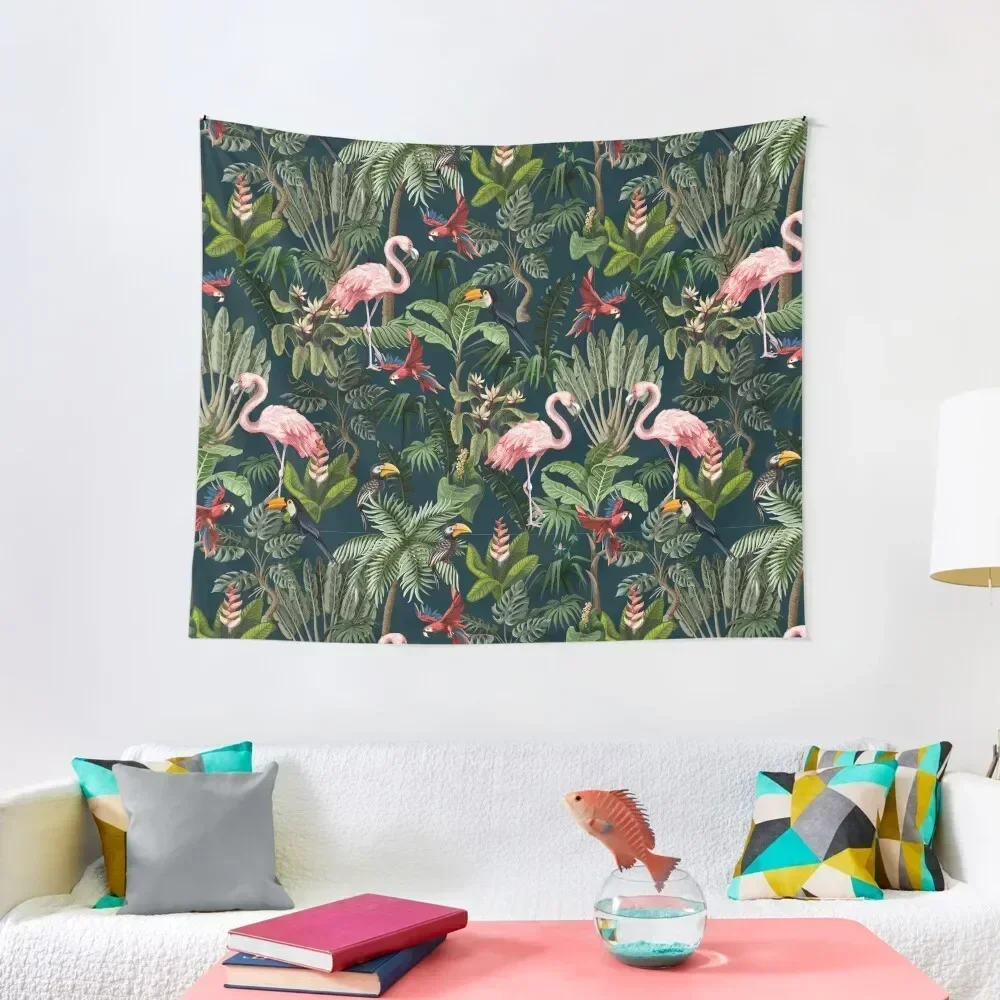 Jungle pattern with toucan, flamingo and parrot Tapestry Room Decor Cute Mushroom Tapestry