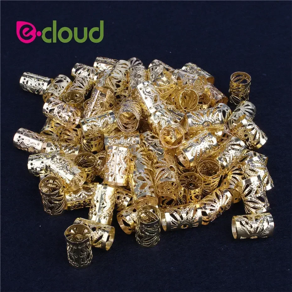 100 Pcs/Pack Hair Jewelry Rings 용 Braids Aluminum 레게머리 Beads Metal Cuffs, Golden 및 실버 Decorations Hair Clips