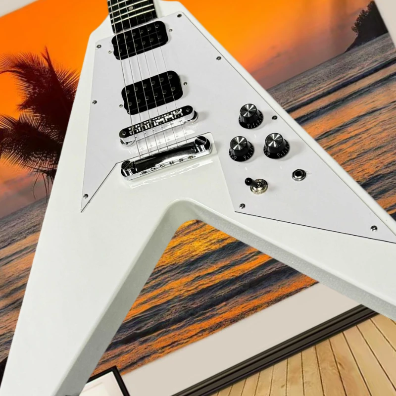 

White Custom V Electric Guitar Fixed Bridge Mahogany Body HH Pickups Chrome Hardware Theme Gift Free Shipping