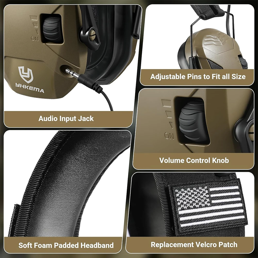 YHKEMA Outdoor Tactical Electronic Shooting Earmuff Anti-noise Headset Impact Sound Amplification Hearing protector