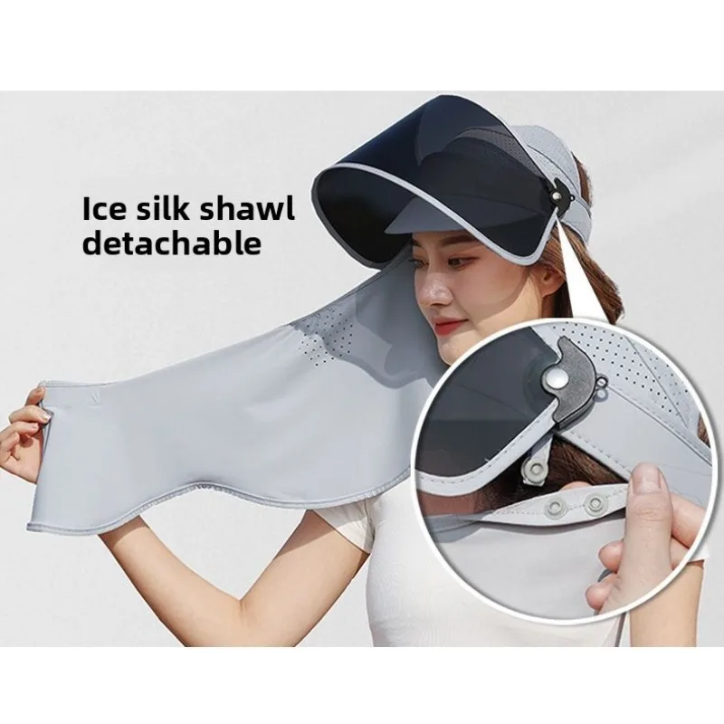 Topi Matahari Wanita Pelindung UV Penutup Wajah Penuh Pinggiran Lebar Topi Pelindung Matahari Luar Ruangan Musim Panas Bersepeda Mengemudi Anti UV Bernapas Ringan