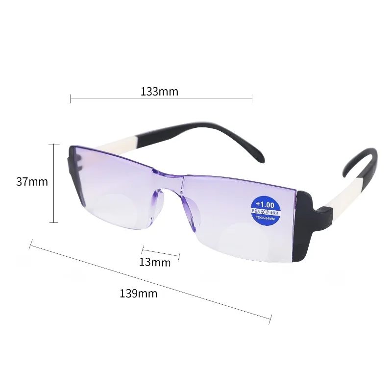 3Pcs Elderly Frameless Reading Glasses Fashion Near and Far Bifocal Eyeglasses with Grade 100°~+400° Transparent Lens