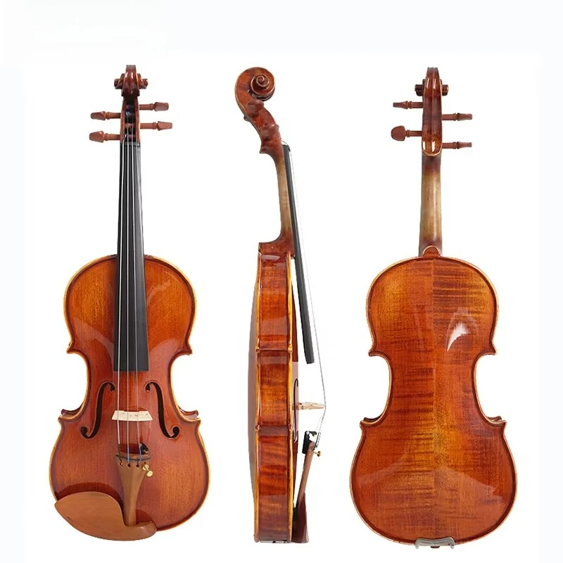 Handmade Professional Advanced Gloss Yellow Brown Flame Maple Solid Violin with Jujube Wood Accessories