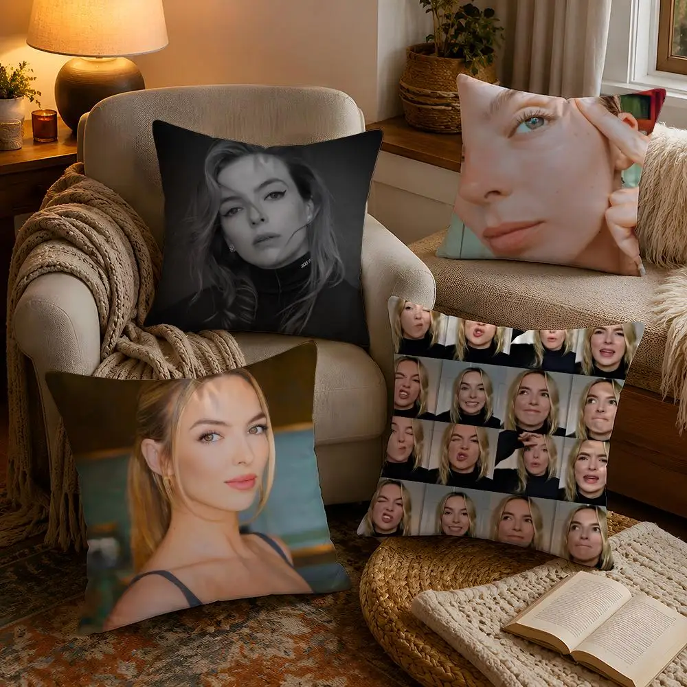 J-Jodie Comer Cushion Cover Soft Plush Cushion Cover Double Print And Invisible Zipper For Sofa Home Car Use