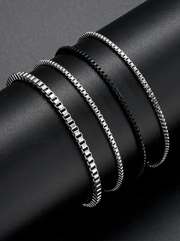 New 4Pcs/Set Vintage Silver Color Box Chain Bracelets for Men Goth Cuban Adjustable Link Charm Bangles Couple Hand Jewelry Gifts