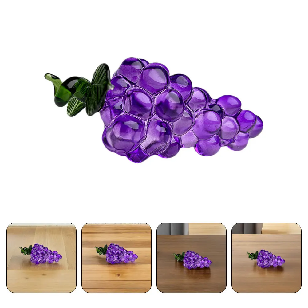 2Pcs Crystal Grape Statue Realistic Purple Grapes Decorative Tabletop Fruit Sculpture for Home Office Crystal Grapes Figurine