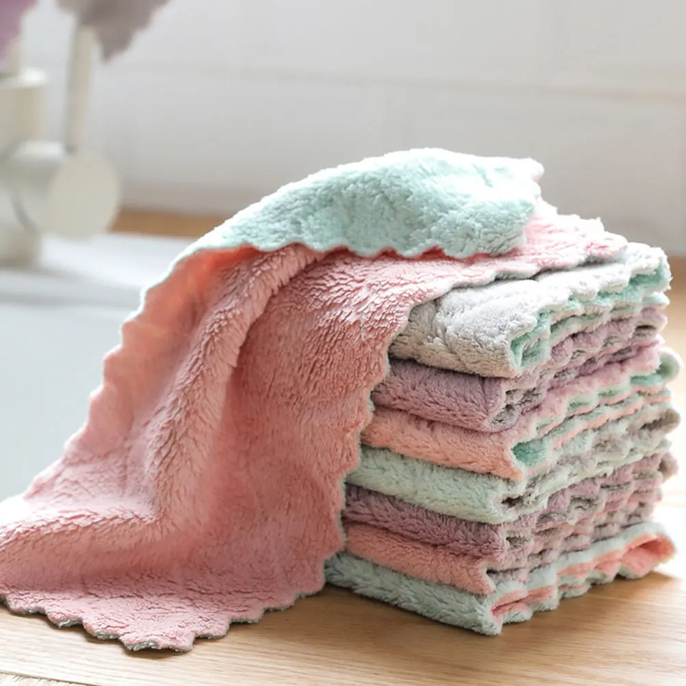 

20Pcs Double Color Thick Microfiber Kitchen Towels Water Absorbent Cleaning Rags For Plates Glassware Scouring Pad