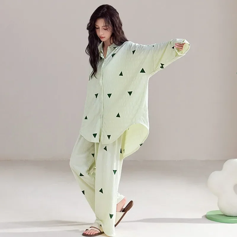 

Большие размеры, осенне-зимний новый хлопковый пижамный комплект, женский повседневный свободный кардиган с длинными рукавами и мягкими пуговицами, домашняя одежда, повседневная одежда для сна