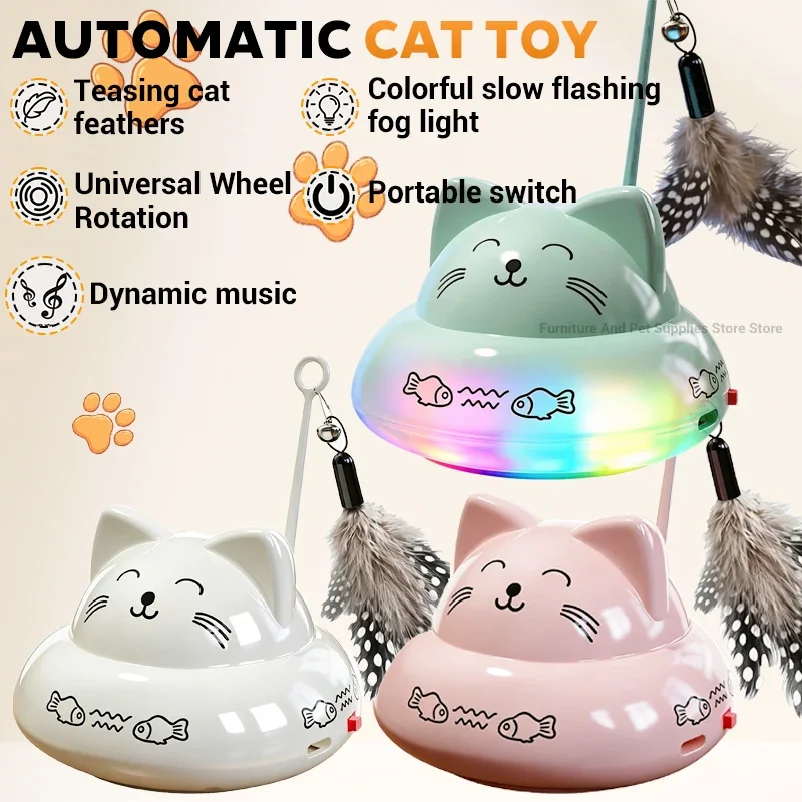 Dynamic Music Interactive Cat Toy Car, 360° Rotating Automatic Cat Toy Ball with Colorful Slow-Flash LED Lights, Pet Toy