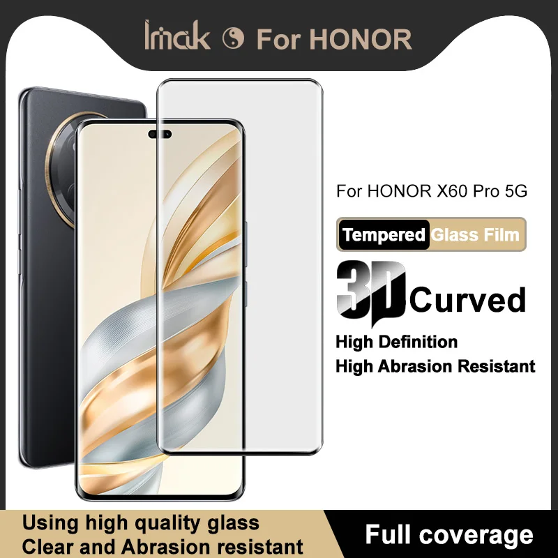 Imak 3D Curved Screen Guard Protective Protector Tempered Glass For Huawei Honor X60 Pro 5G 3D Oleophobic Full Screen Glue