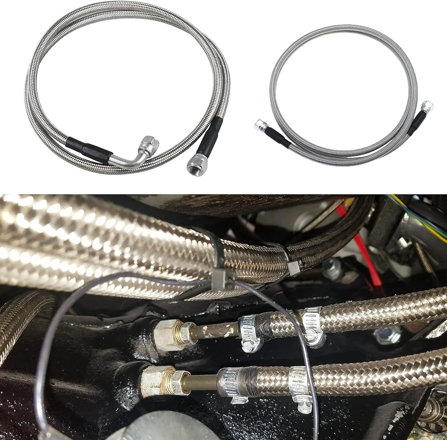 0°/90° Stainless Steel SS Braided Transmission Hoses Lines Kit Set For TH350 700R4 TH400 10 Fittings 2 Tubes 30~500CM Length