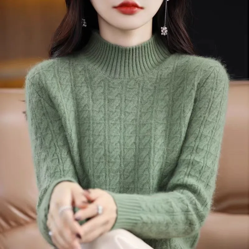 

Cashmere Sweater Women's Autumn Winter New Half Turtleneck Bottoming Thickened Knitted Top Loose Solid Color