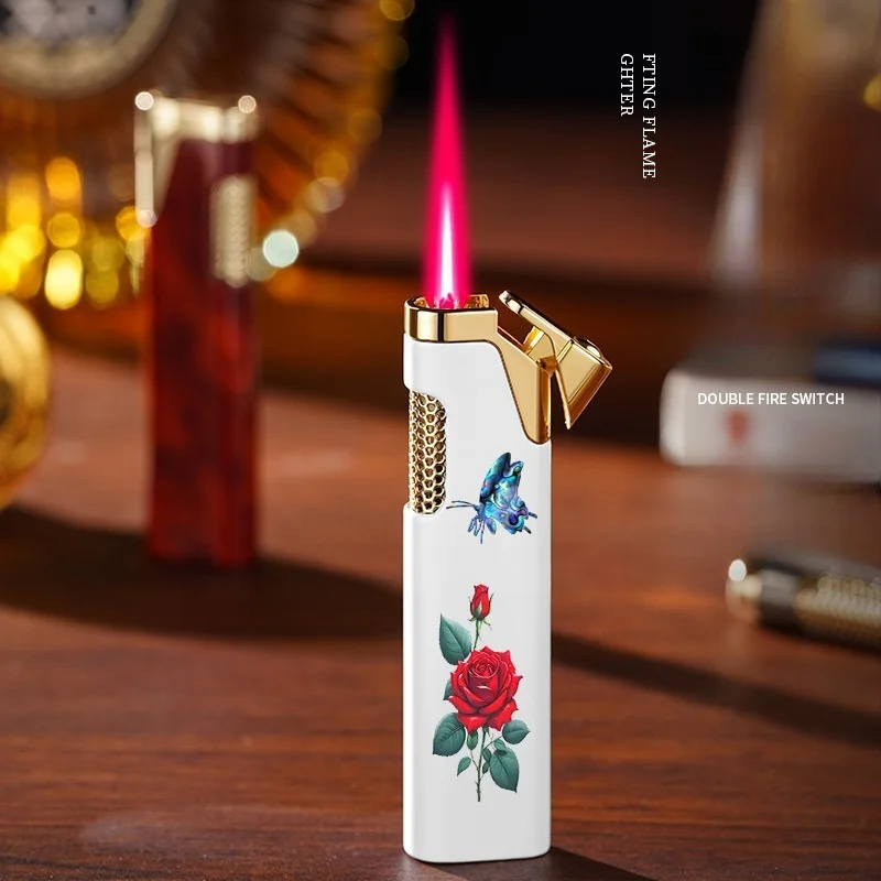 

New Night Light Slender Jet Gas Lighter Windproof Portable Rechargeable Turbo Torch Lighter Women's Gift Cigarette Accessories