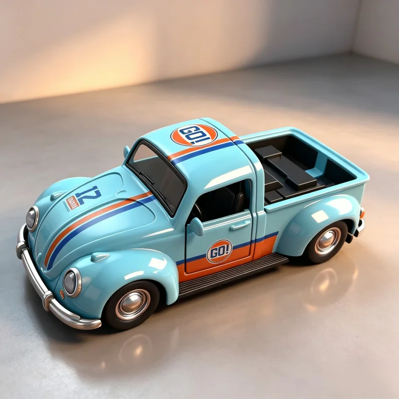 1/36 Classic Retro Racing Style Pickup Truck Model, Simulated Alloy Toy Car, Hobby Collection Display Piece
