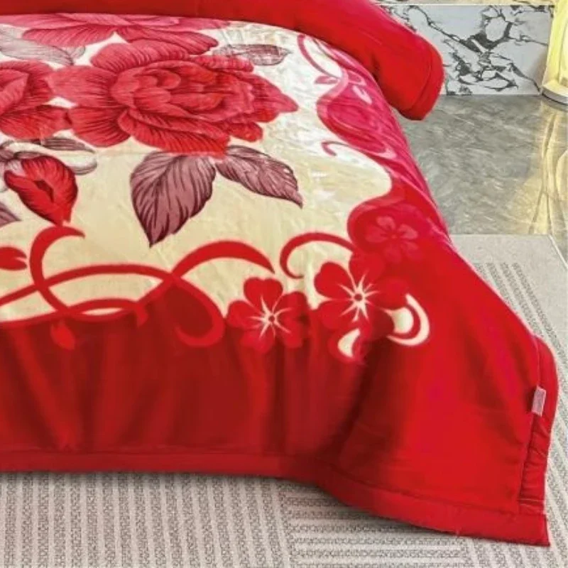 Warm Comfortable Raschel Blanket New Retro Printed Double-layer Thicken Autumn Winter Blankets Anti Static Soft Skin Friendly