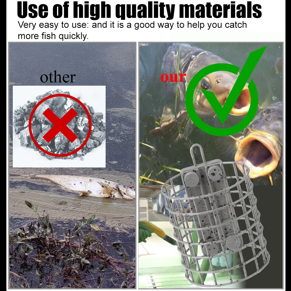 NGB Fishing Tackle Feeder Cage Stainless Steel Lure Fishing Feeders Round Square Feeder Basket Cage Fishings Lure Cage view 3